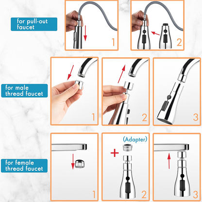 VIKARTO 360° Rotatable 3-in-1 Kitchen Tap Extender with Free Cleaning Brush